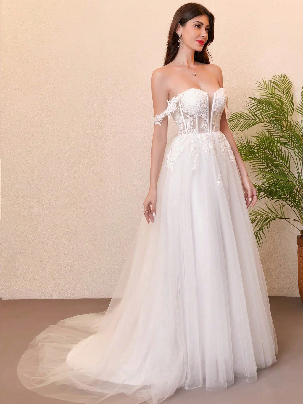 Sweetheart Neckline Trailing Sheer Lace Wedding Dress, Elegant Sleeveless Deep V-Neck Tie Waist Wedding Gown - image 5
