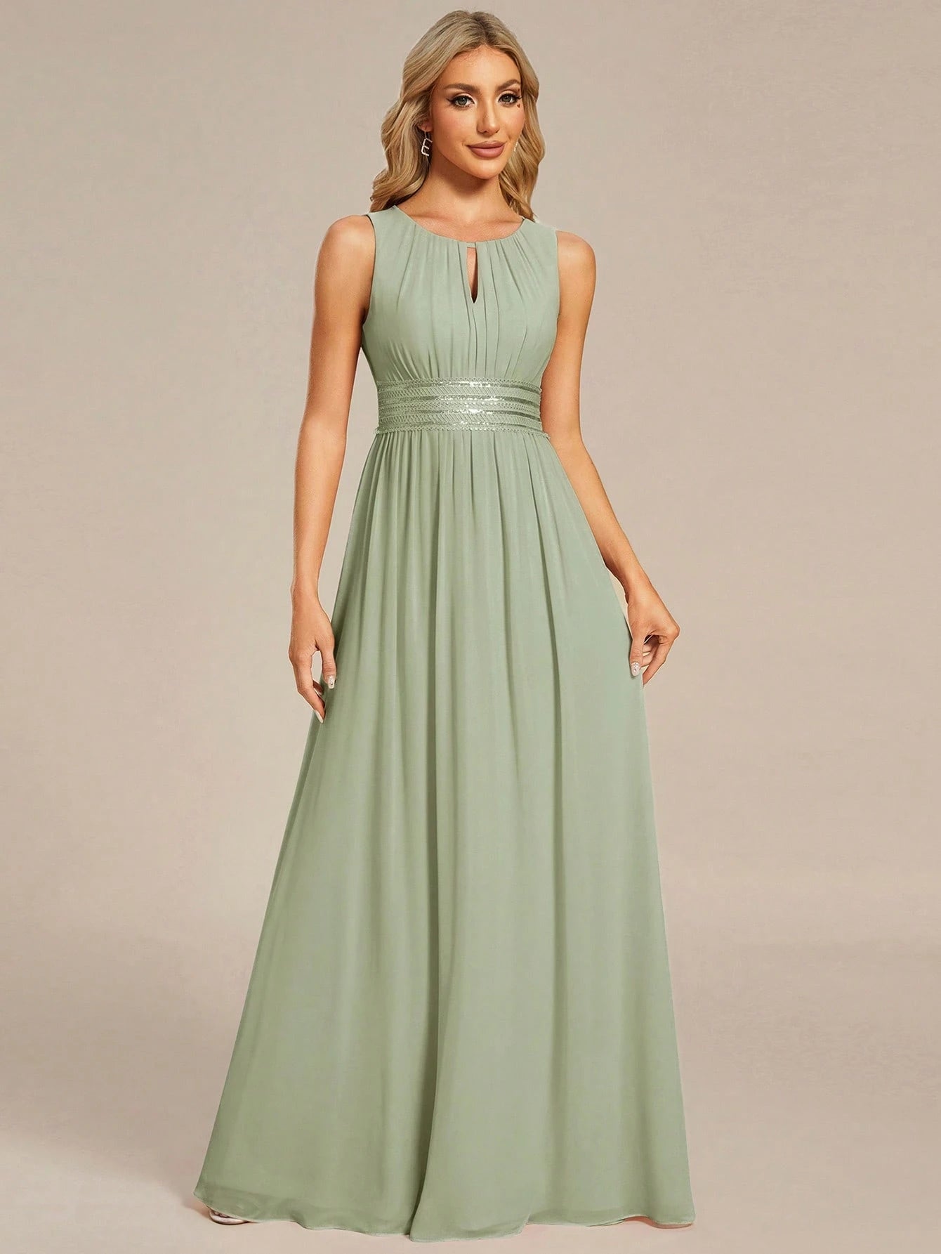 Romantic Chiffon Backless Ruffle Detail Light Blue Bridesmaid Dress, Semi-Formal Wedding Guest Dress, - image 6