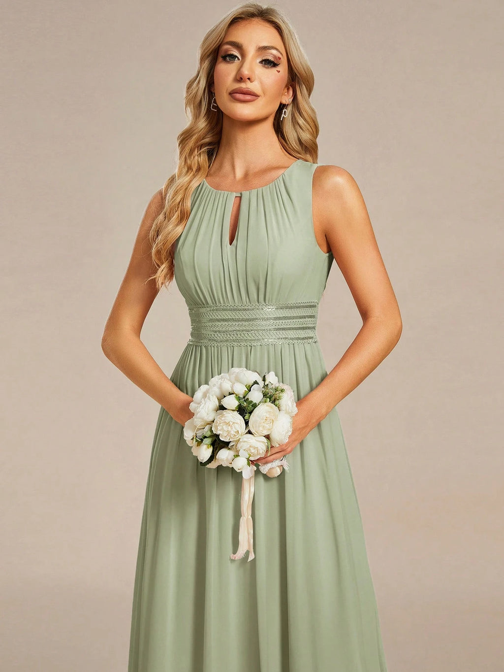 Romantic Chiffon Backless Ruffle Detail Light Blue Bridesmaid Dress, Semi-Formal Wedding Guest Dress, - image 5