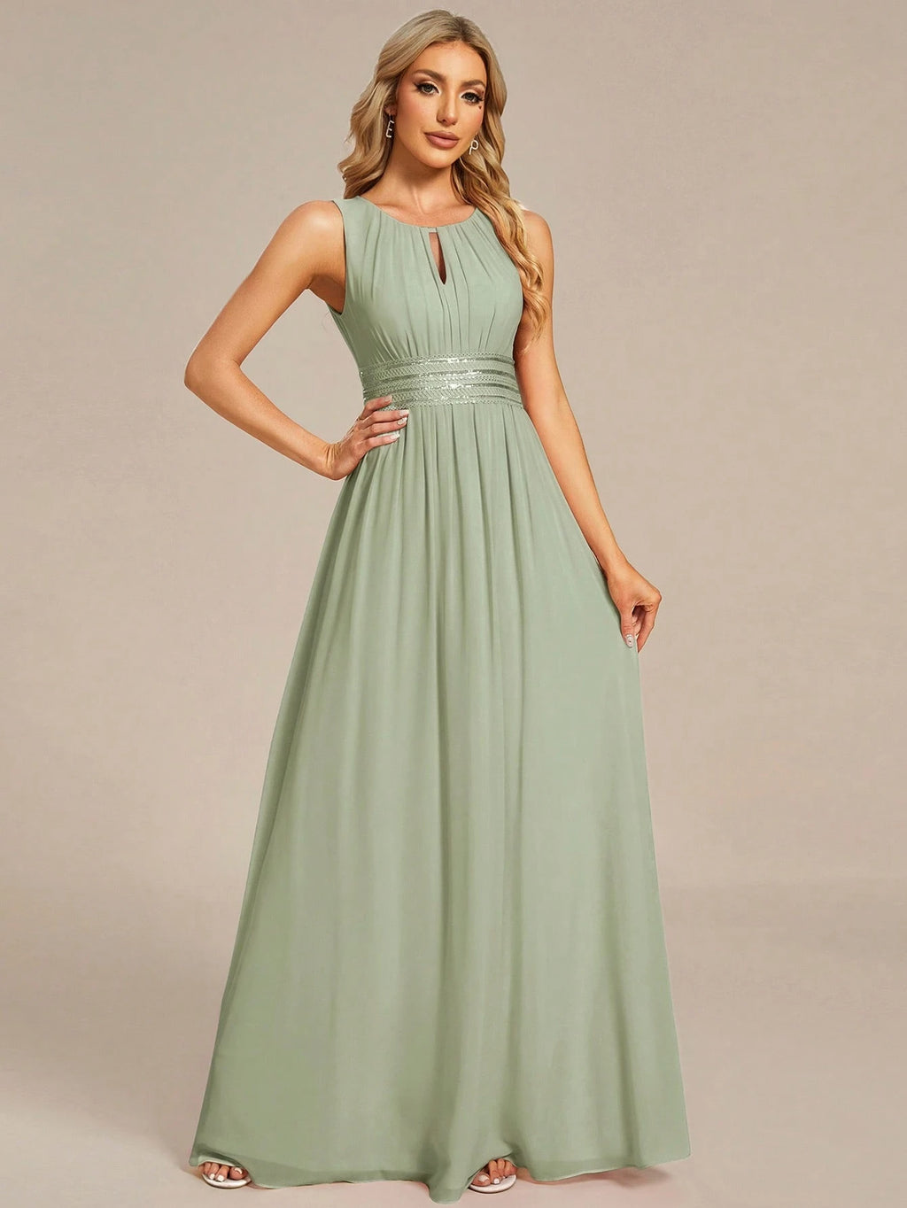 Romantic Chiffon Backless Ruffle Detail Light Blue Bridesmaid Dress, Semi-Formal Wedding Guest Dress, - image 3