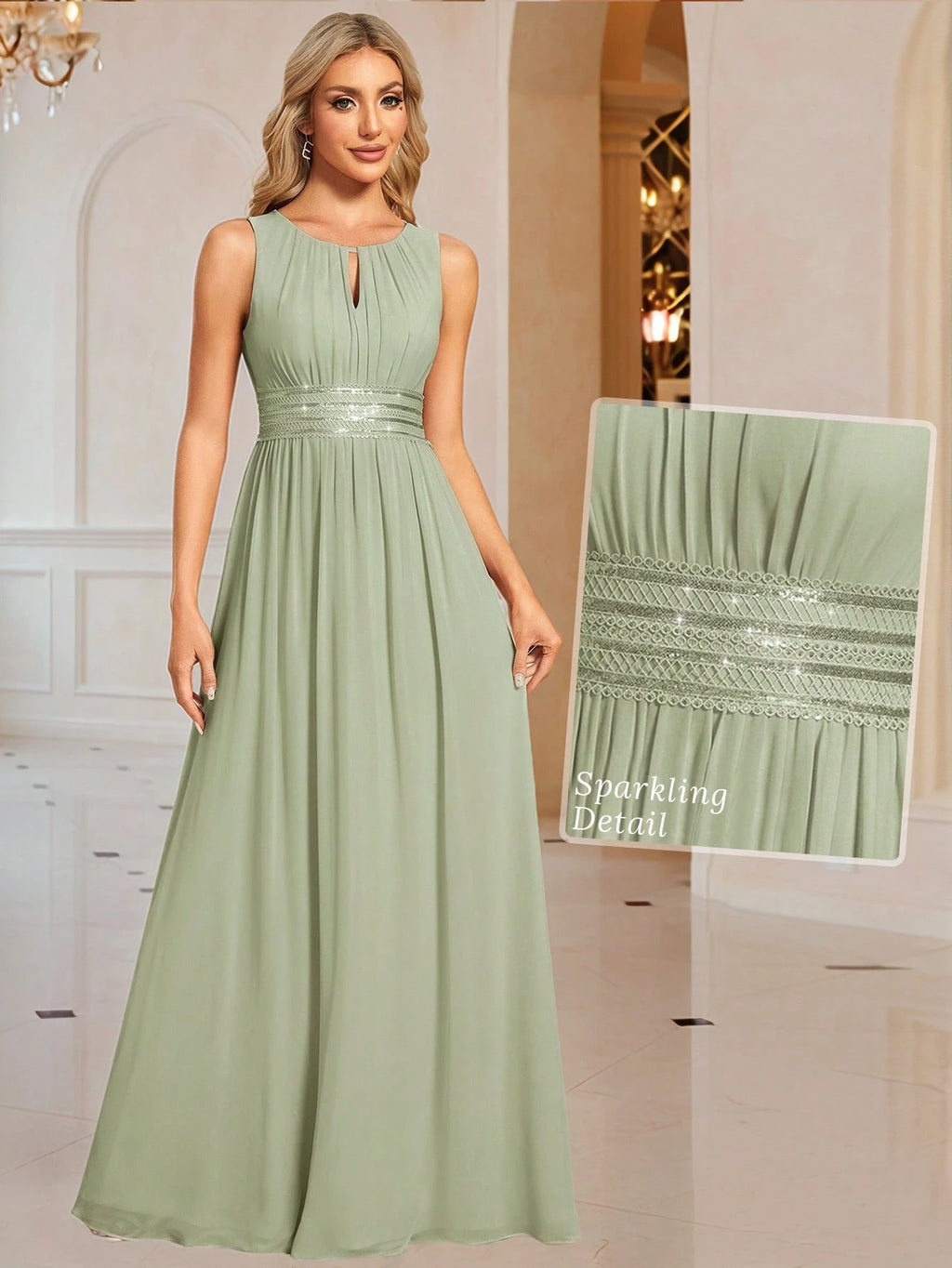 Romantic Chiffon Backless Ruffle Detail Light Blue Bridesmaid Dress, Semi-Formal Wedding Guest Dress,