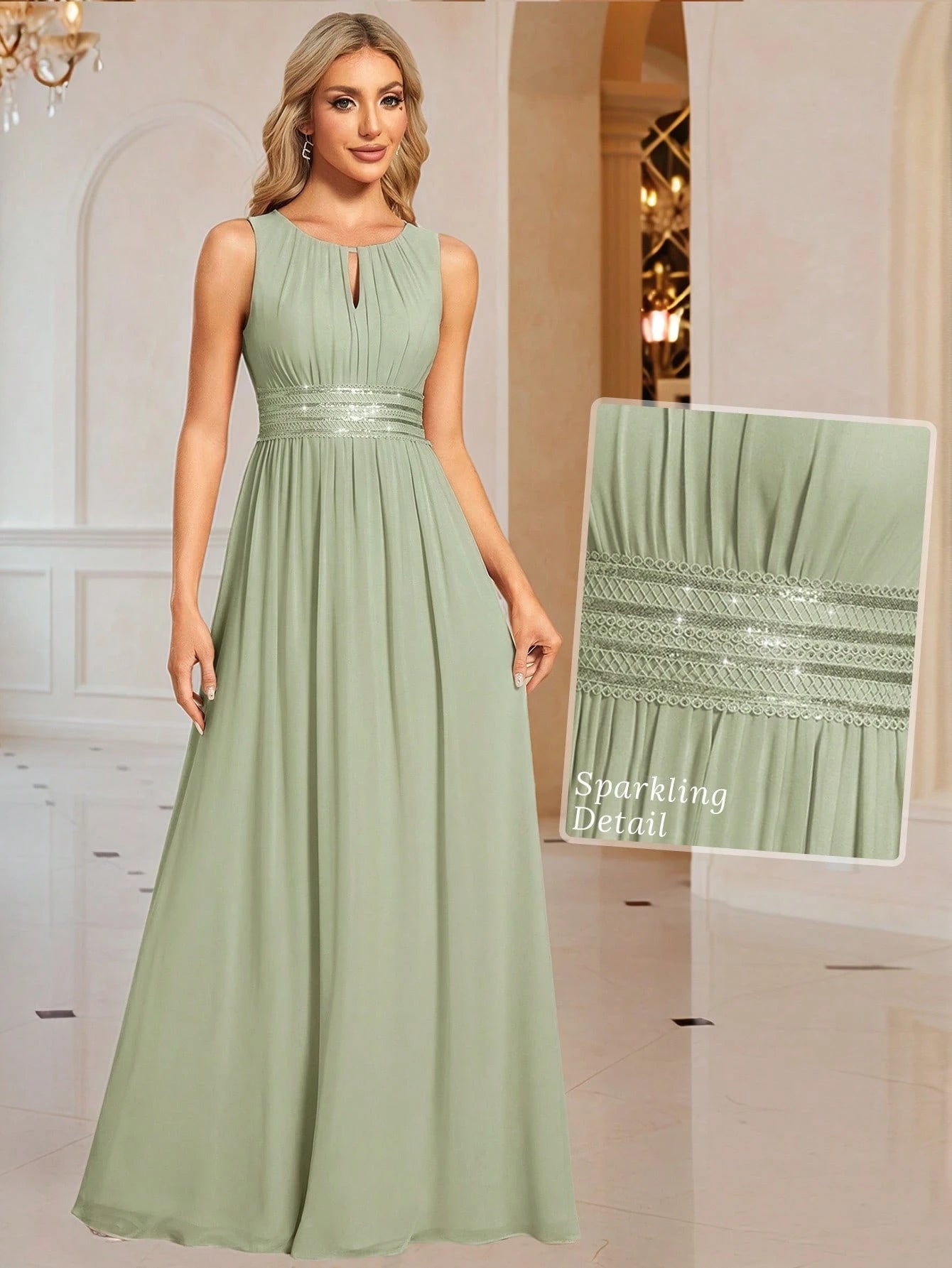 Romantic Chiffon Backless Ruffle Detail Light Blue Bridesmaid Dress, Semi-Formal Wedding Guest Dress,