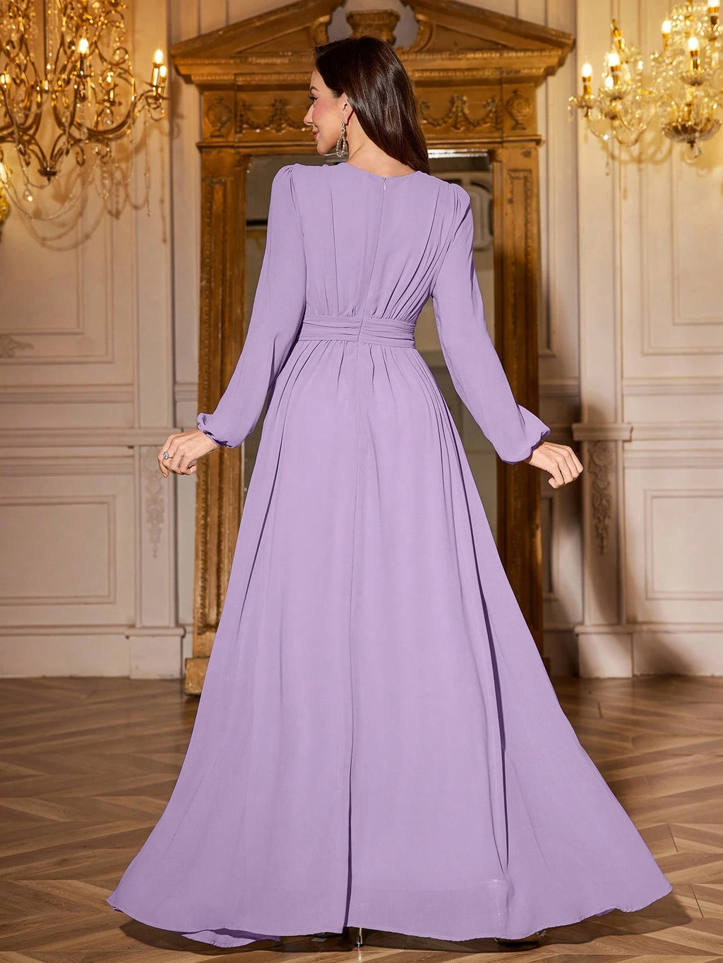 Volly Toych Elegant And Graceful Chiffon Bridesmaid Dress, Unlined Sleeves, Ruched Bust, Round Neck, Bishop - image 19