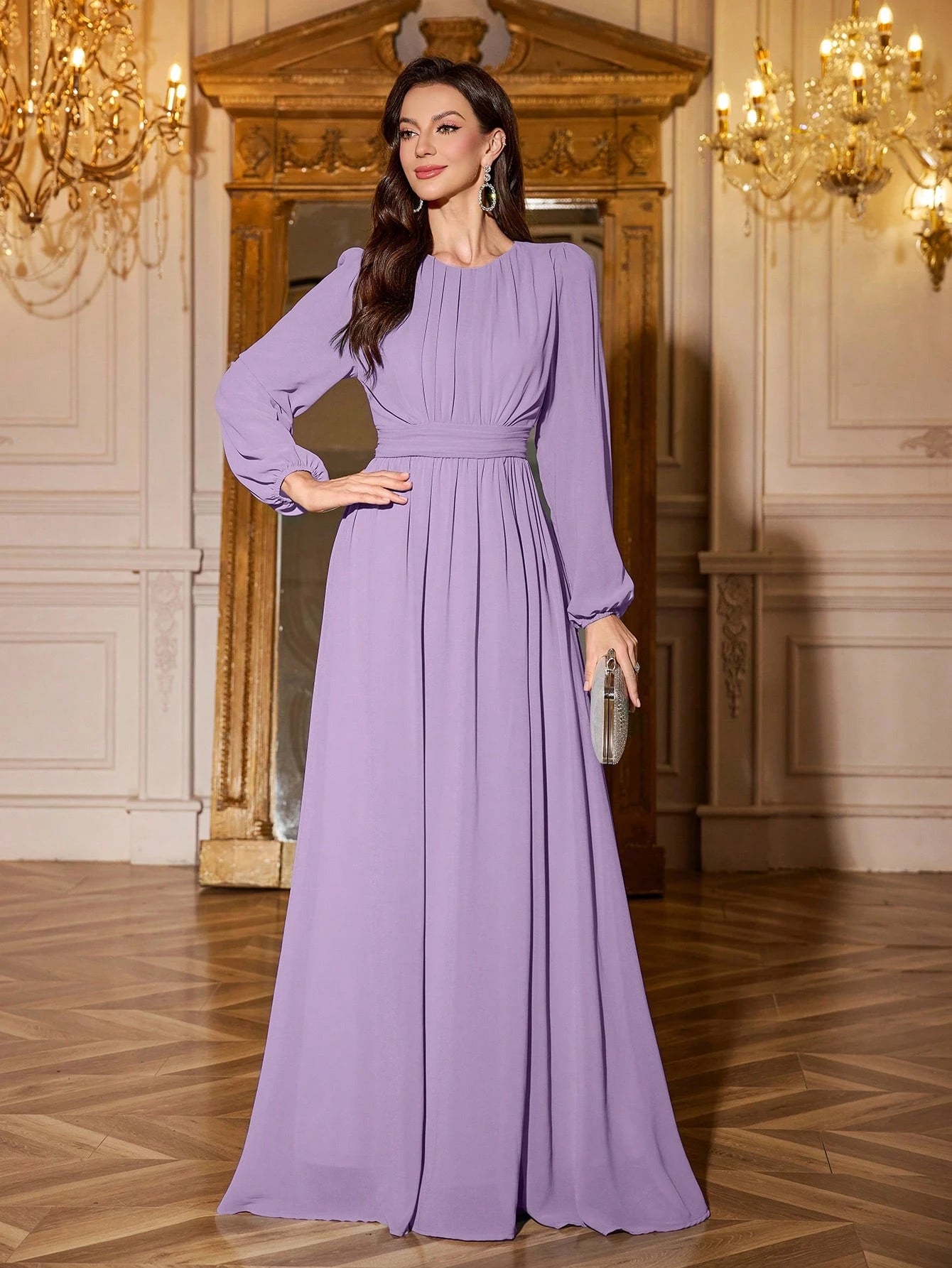 Volly Toych Elegant And Graceful Chiffon Bridesmaid Dress, Unlined Sleeves, Ruched Bust, Round Neck, Bishop - image 18