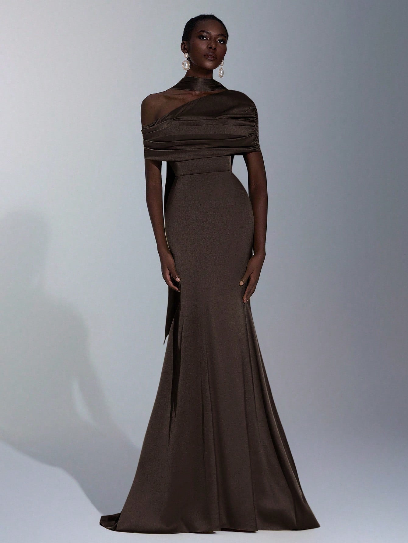 Elitara Elegant Winter Olive Green Formal Wedding Bridesmaid Dress, Fashionable Stretch Satin Fishtail Hem - image 8