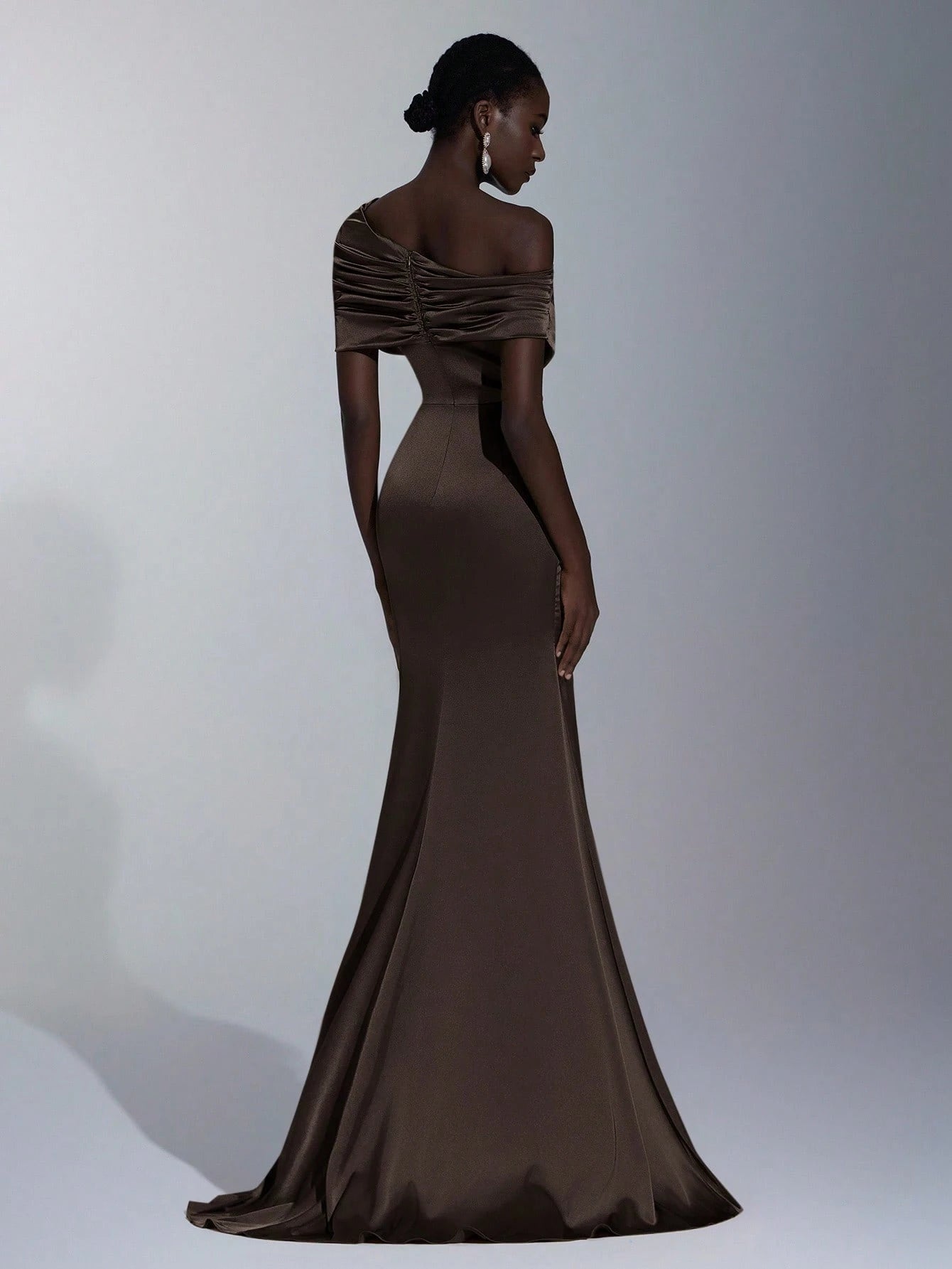 Elitara Elegant Winter Olive Green Formal Wedding Bridesmaid Dress, Fashionable Stretch Satin Fishtail Hem - image 9