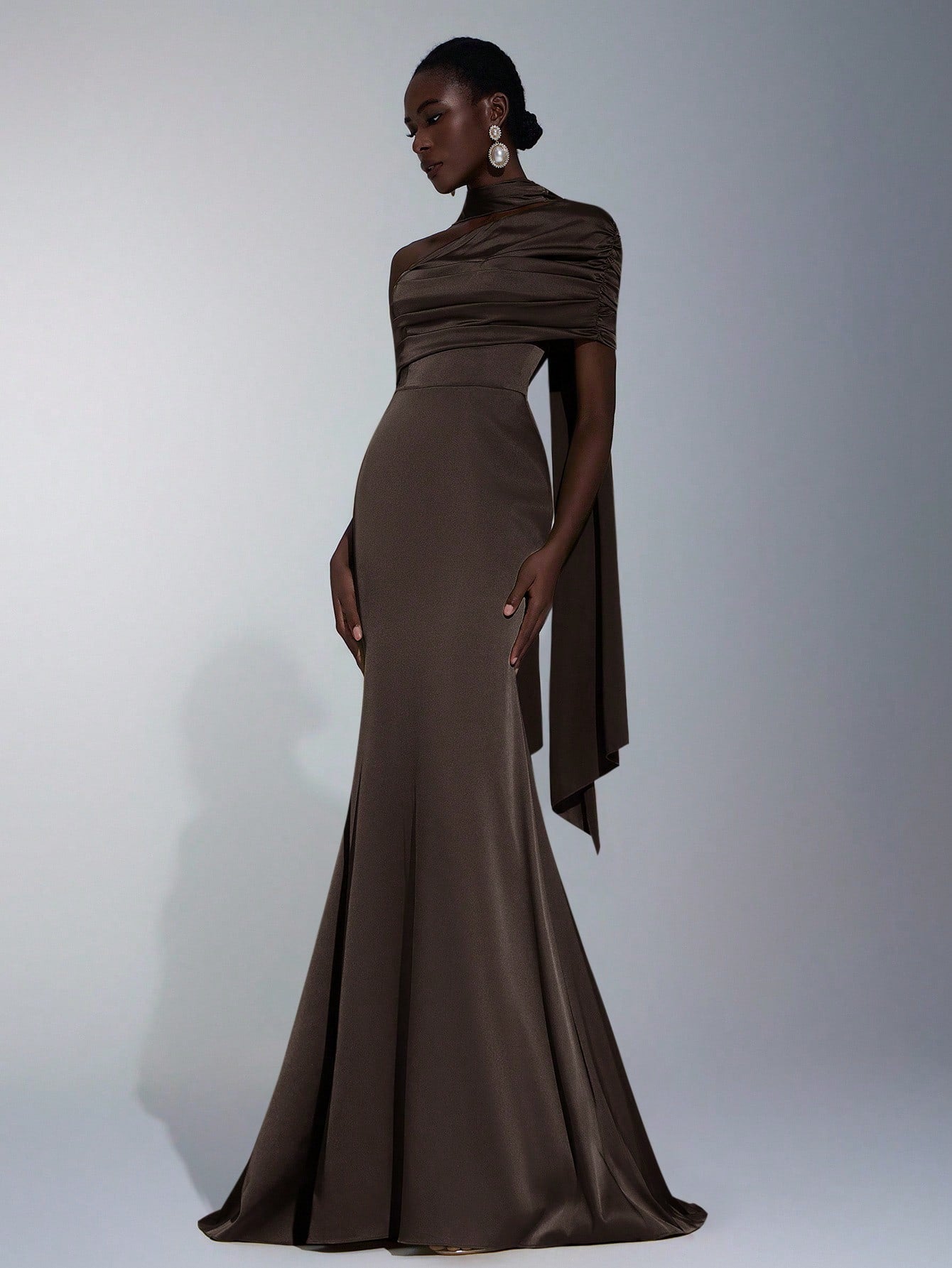 Elitara Elegant Winter Olive Green Formal Wedding Bridesmaid Dress, Fashionable Stretch Satin Fishtail Hem - image 19