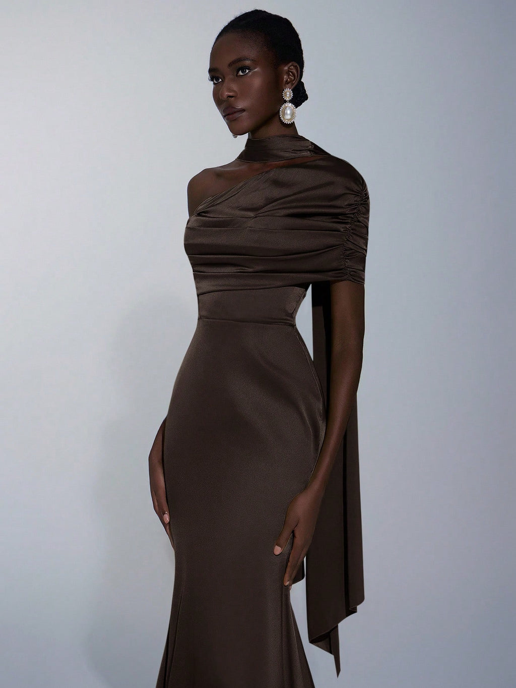 Elitara Elegant Winter Olive Green Formal Wedding Bridesmaid Dress, Fashionable Stretch Satin Fishtail Hem - image 20