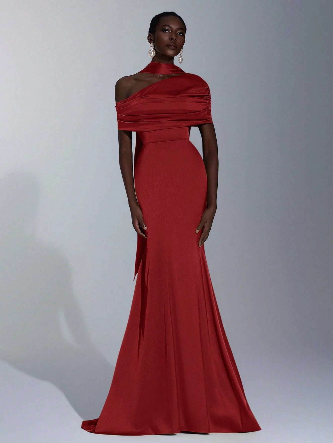 Elitara Elegant Winter Olive Green Formal Wedding Bridesmaid Dress, Fashionable Stretch Satin Fishtail Hem - image 11