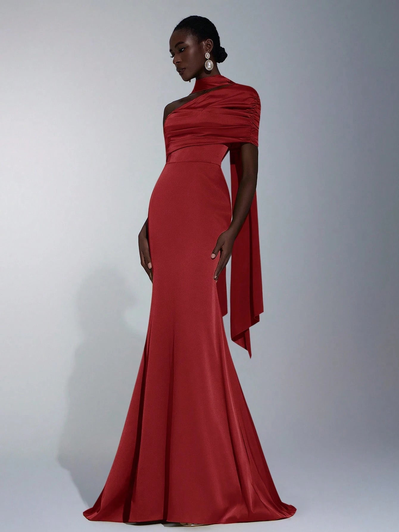 Elitara Elegant Winter Olive Green Formal Wedding Bridesmaid Dress, Fashionable Stretch Satin Fishtail Hem - image 15