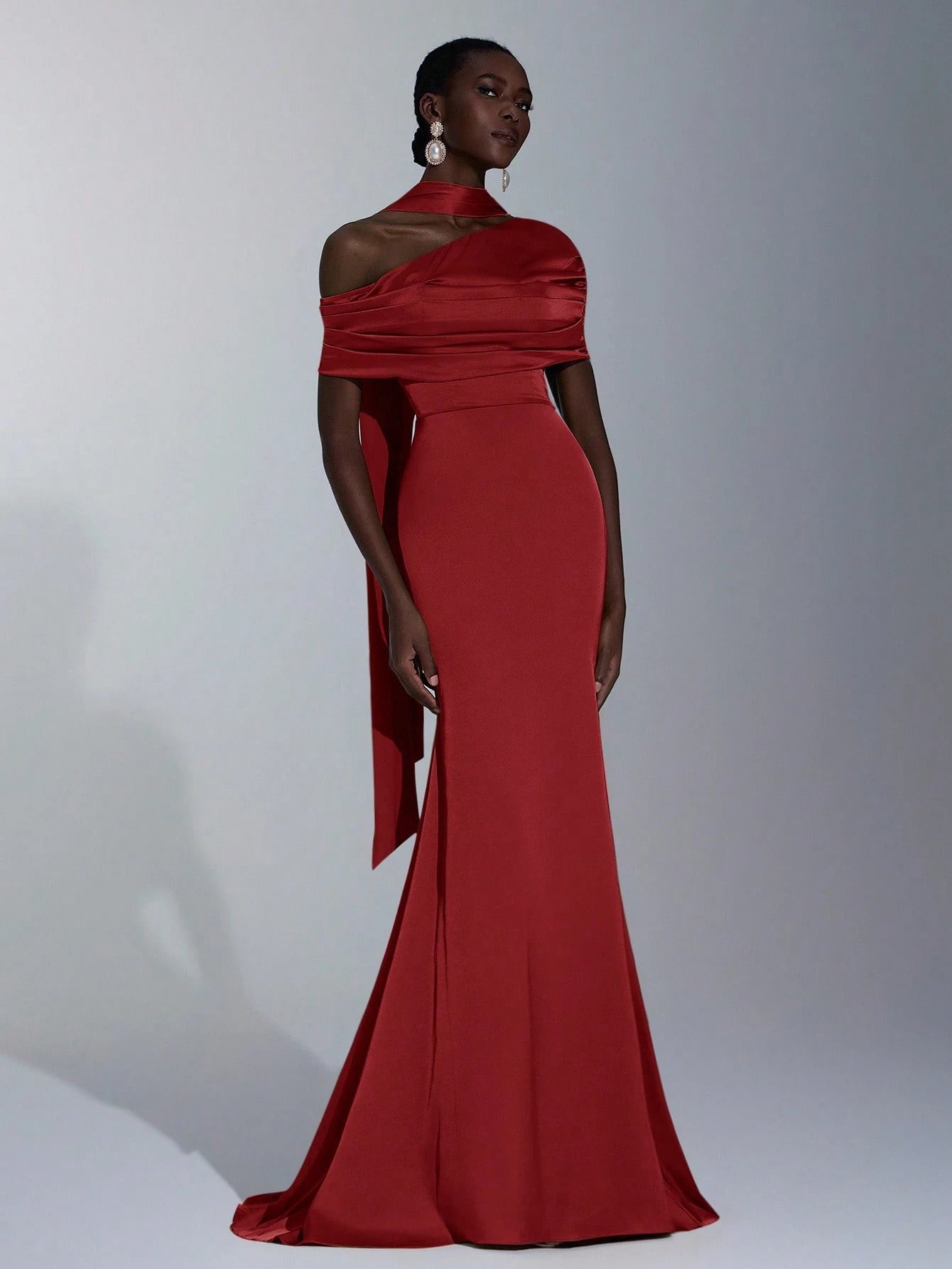 Elitara Elegant Winter Olive Green Formal Wedding Bridesmaid Dress, Fashionable Stretch Satin Fishtail Hem - image 17