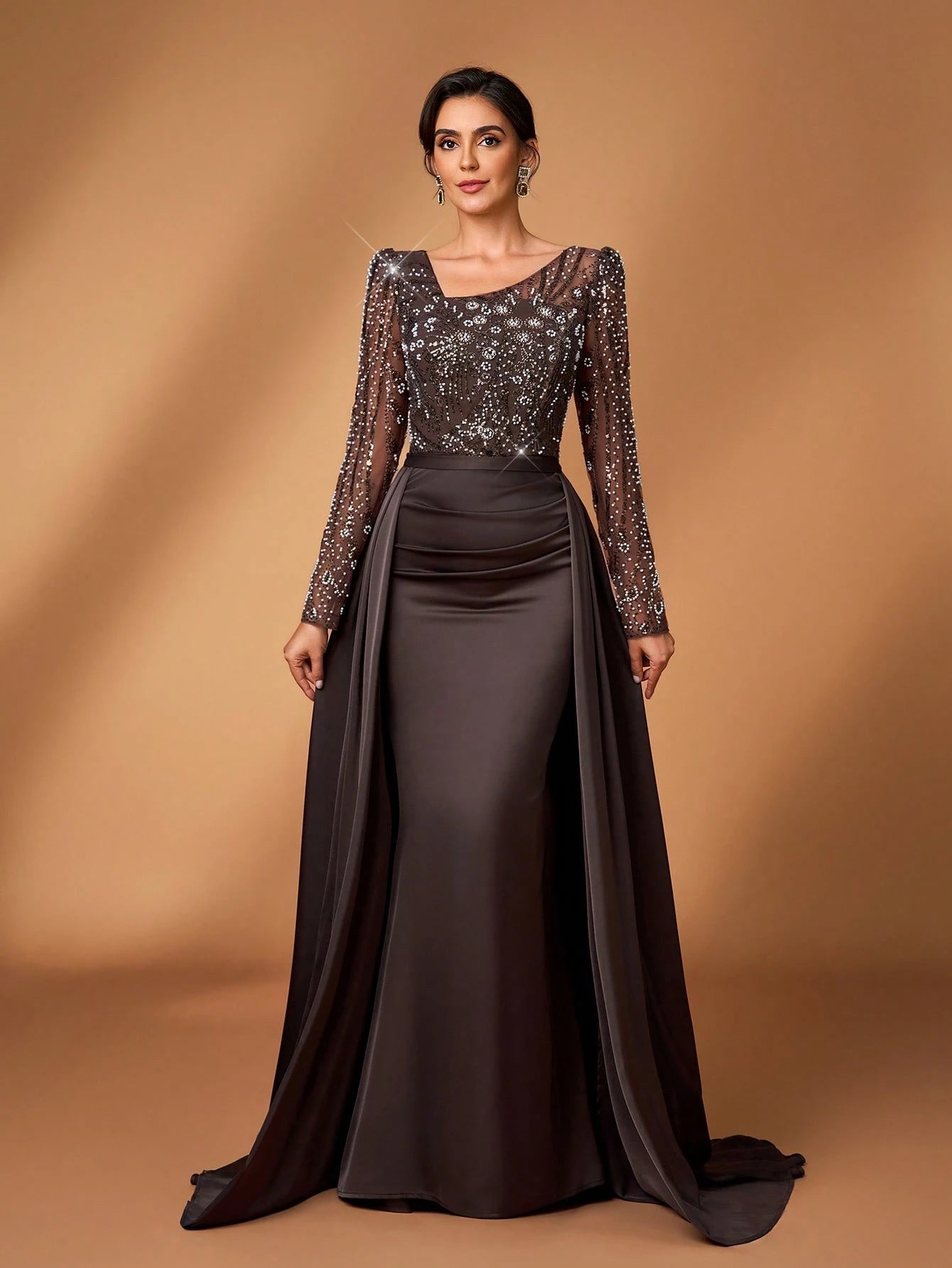 Serin Elegant Party Beaded & Sequin Patchwork Mother Of The Bride Dress - image 4