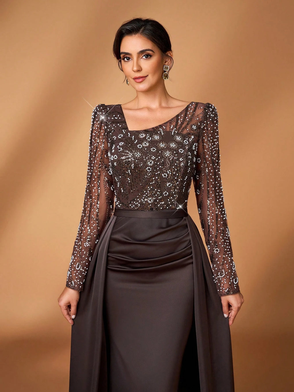 Serin Elegant Party Beaded & Sequin Patchwork Mother Of The Bride Dress