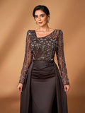 Serin Elegant Party Beaded & Sequin Patchwork Mother Of The Bride Dress