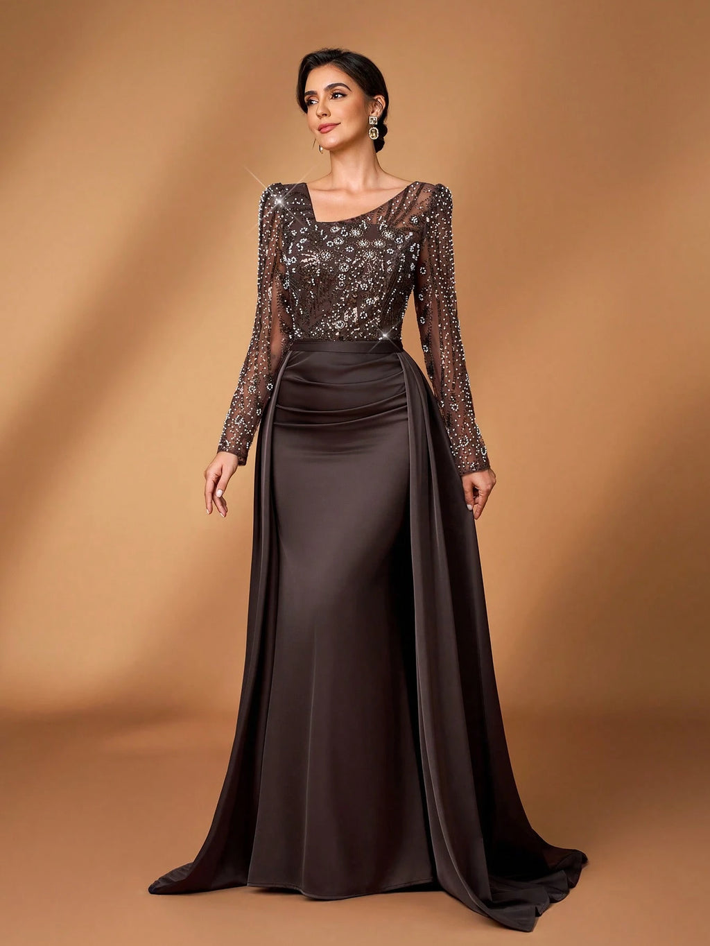 Serin Elegant Party Beaded & Sequin Patchwork Mother Of The Bride Dress - image 6