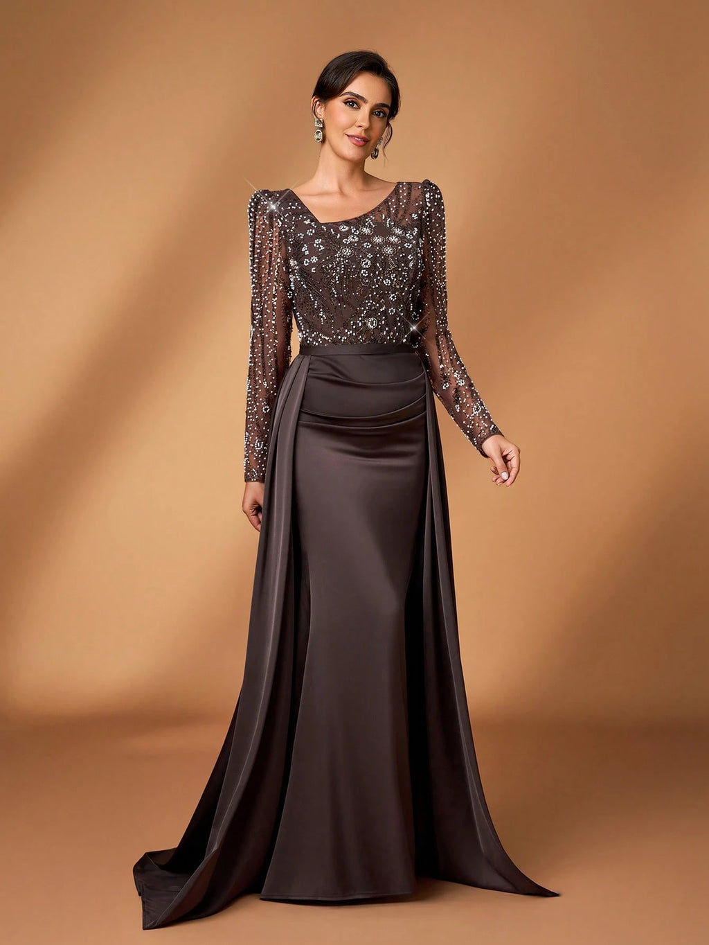 Serin Elegant Party Beaded & Sequin Patchwork Mother Of The Bride Dress - image 7
