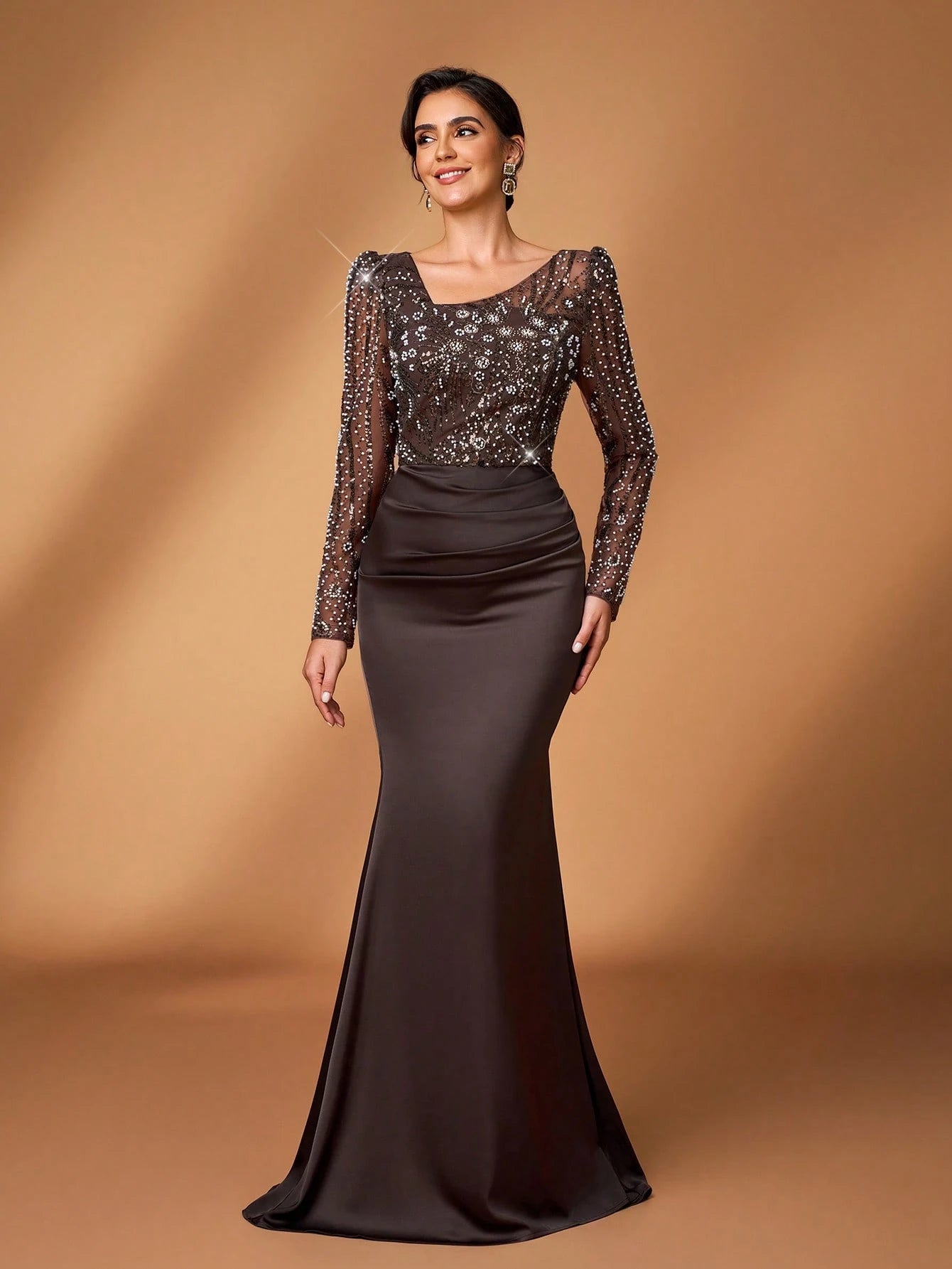 Serin Elegant Party Beaded & Sequin Patchwork Mother Of The Bride Dress - image 2