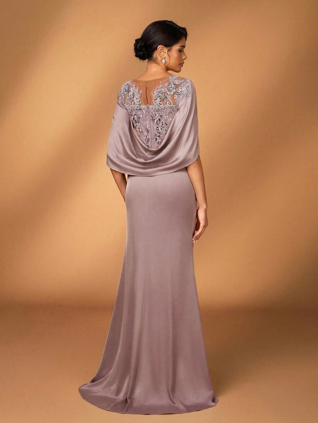 Serin Elegant Luxurious Embroidered Lace & Sequin Patchwork Elastic Satin Ruffle Sleeve Mermaid Hem - image 9