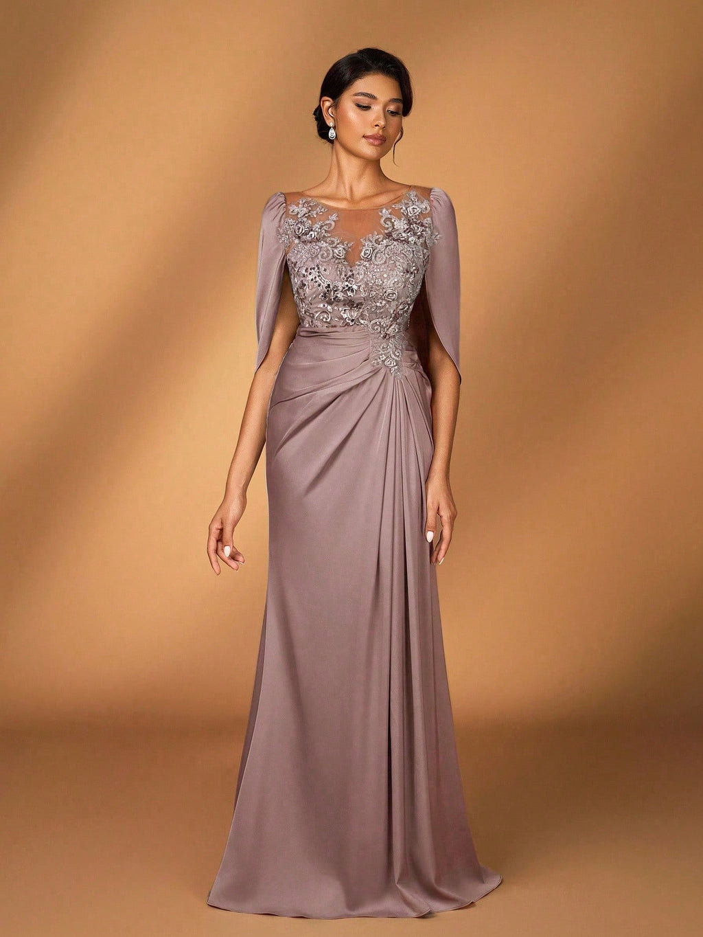 Serin Elegant Luxurious Embroidered Lace & Sequin Patchwork Elastic Satin Ruffle Sleeve Mermaid Hem - image 10