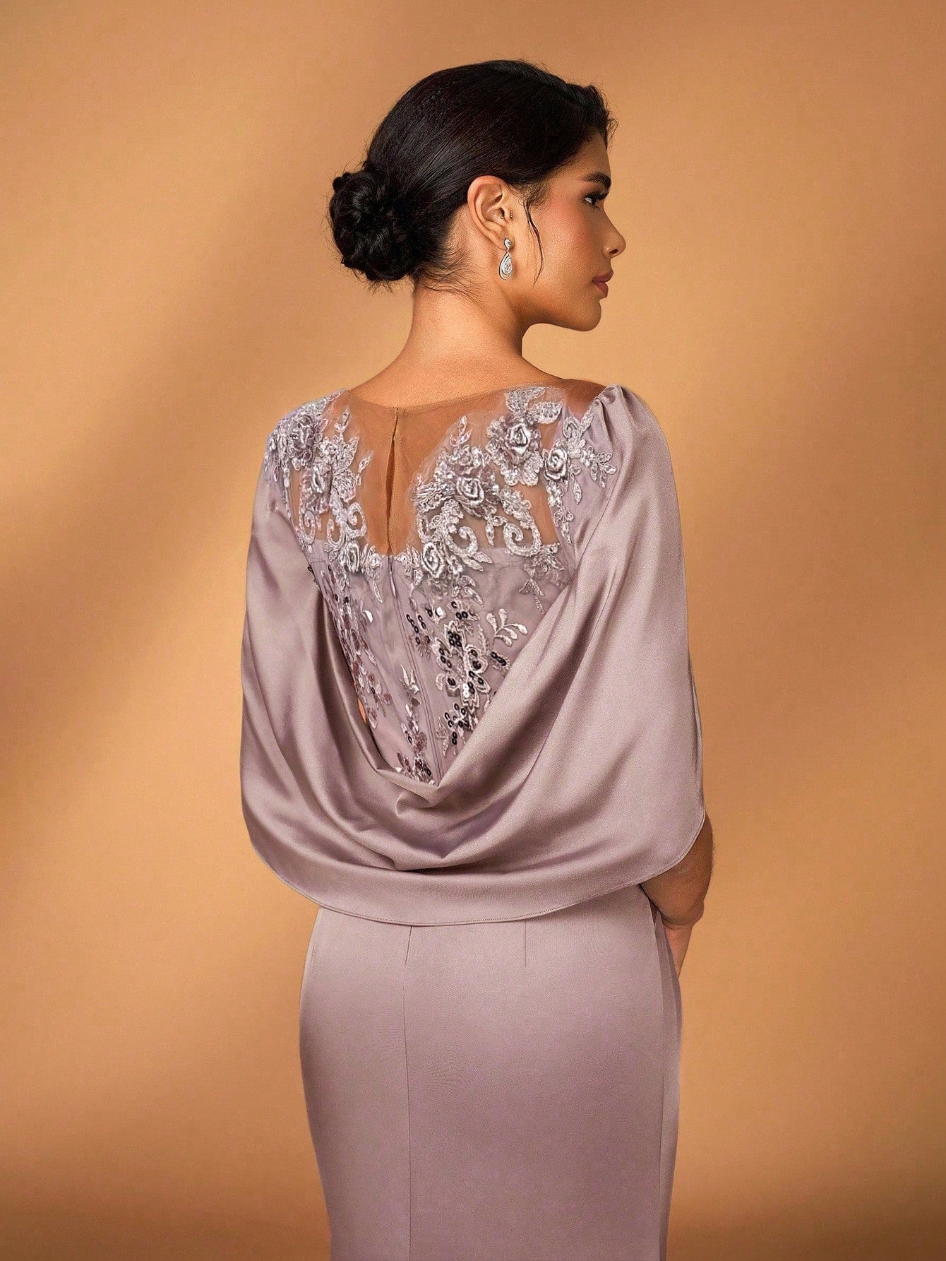 Serin Elegant Luxurious Embroidered Lace & Sequin Patchwork Elastic Satin Ruffle Sleeve Mermaid Hem - image 11