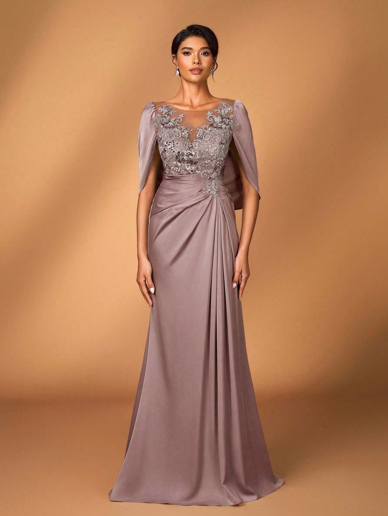 Serin Elegant Luxurious Embroidered Lace & Sequin Patchwork Elastic Satin Ruffle Sleeve Mermaid Hem - image 13