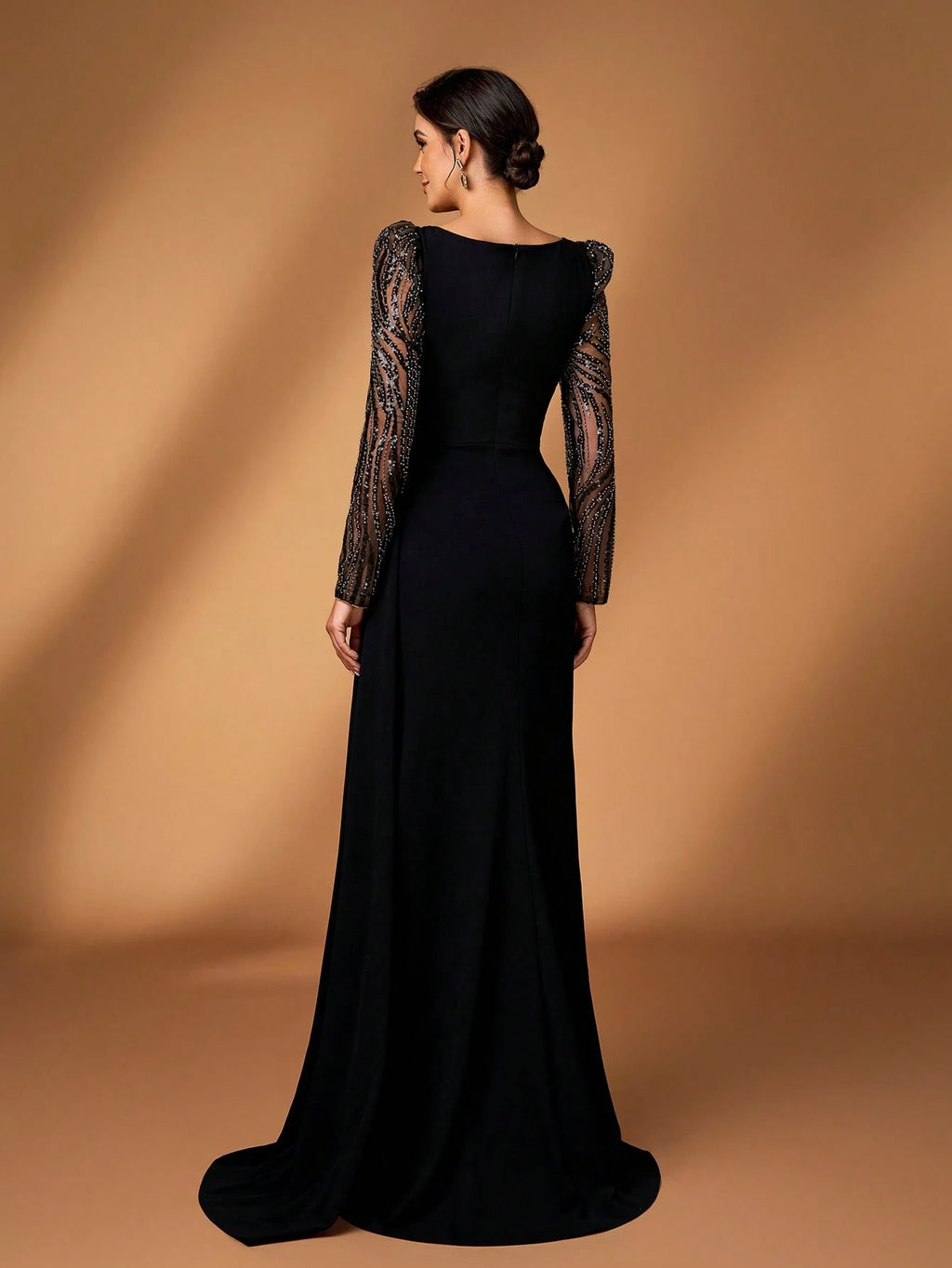 Serin Elegant Black Winter Formal Wedding Mermaid Dress,Luxurious Beaded Sequin Floral Applique Lace - image 3