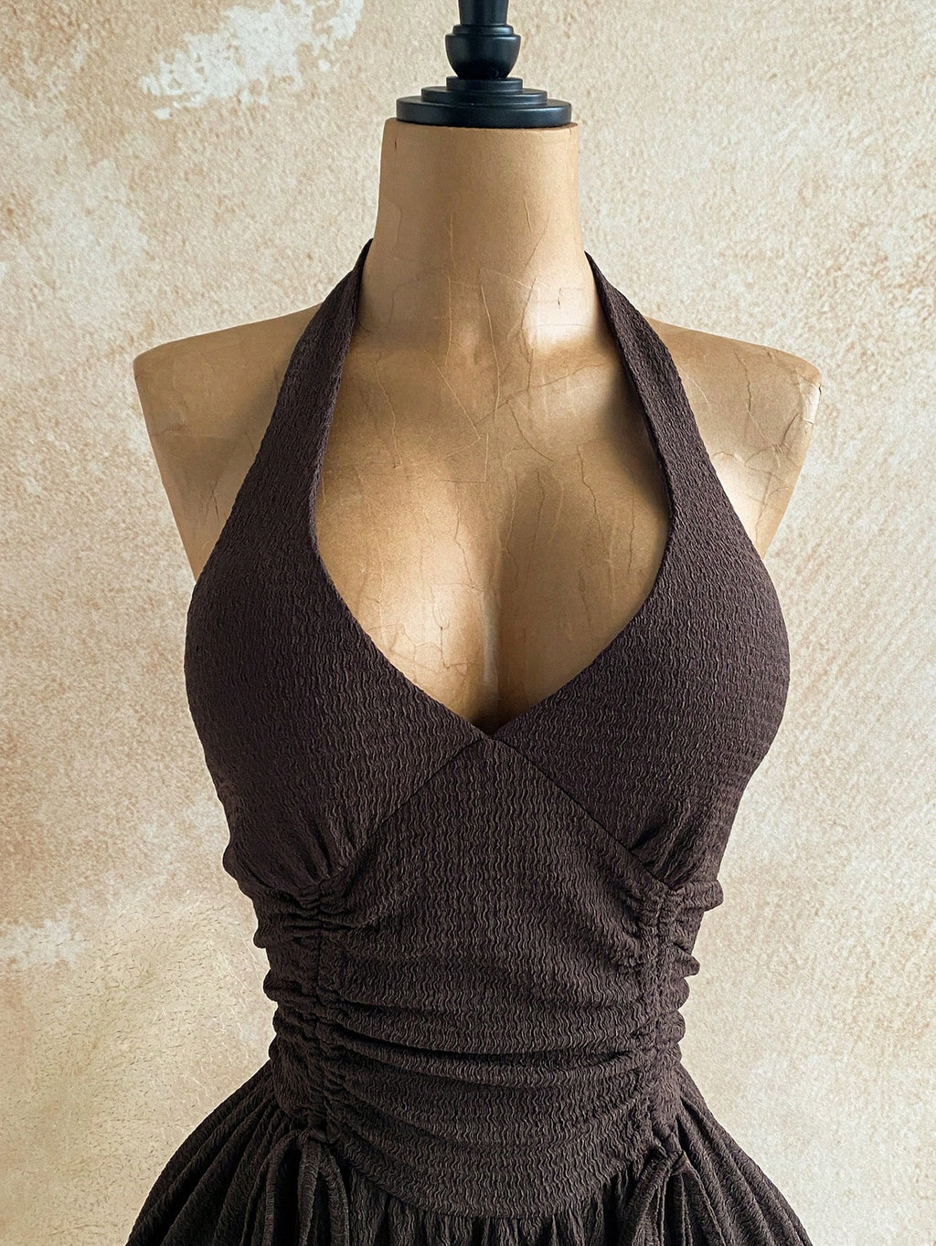 Soleia Deep V Neck Tie-Up Waist Wooden Bead Asymmetrical Hem Mini