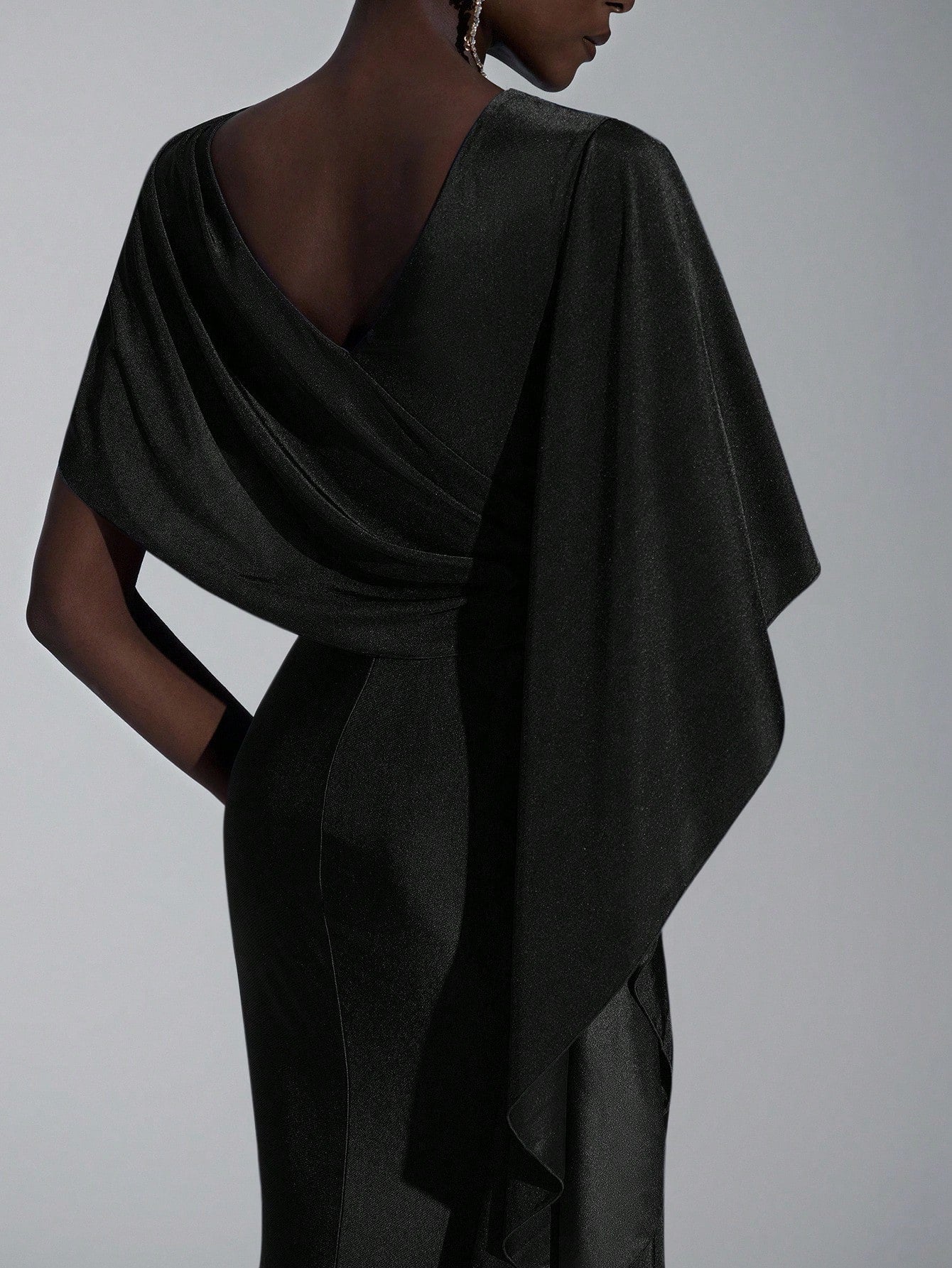 Elitara Elegant,Summer Olive Green Knitted Fishtail Skirt With Large Ruffled Sleeves,Short Train,Evening - image 12