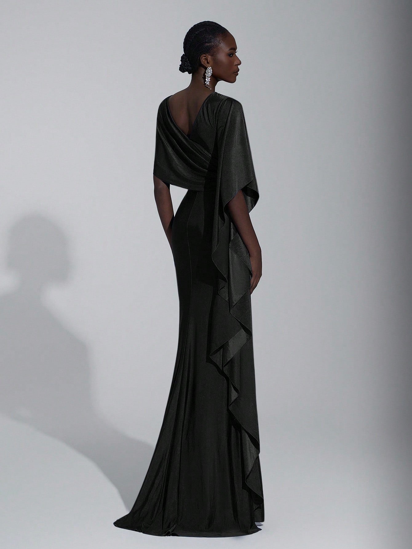 Elitara Elegant,Summer Olive Green Knitted Fishtail Skirt With Large Ruffled Sleeves,Short Train,Evening - image 13