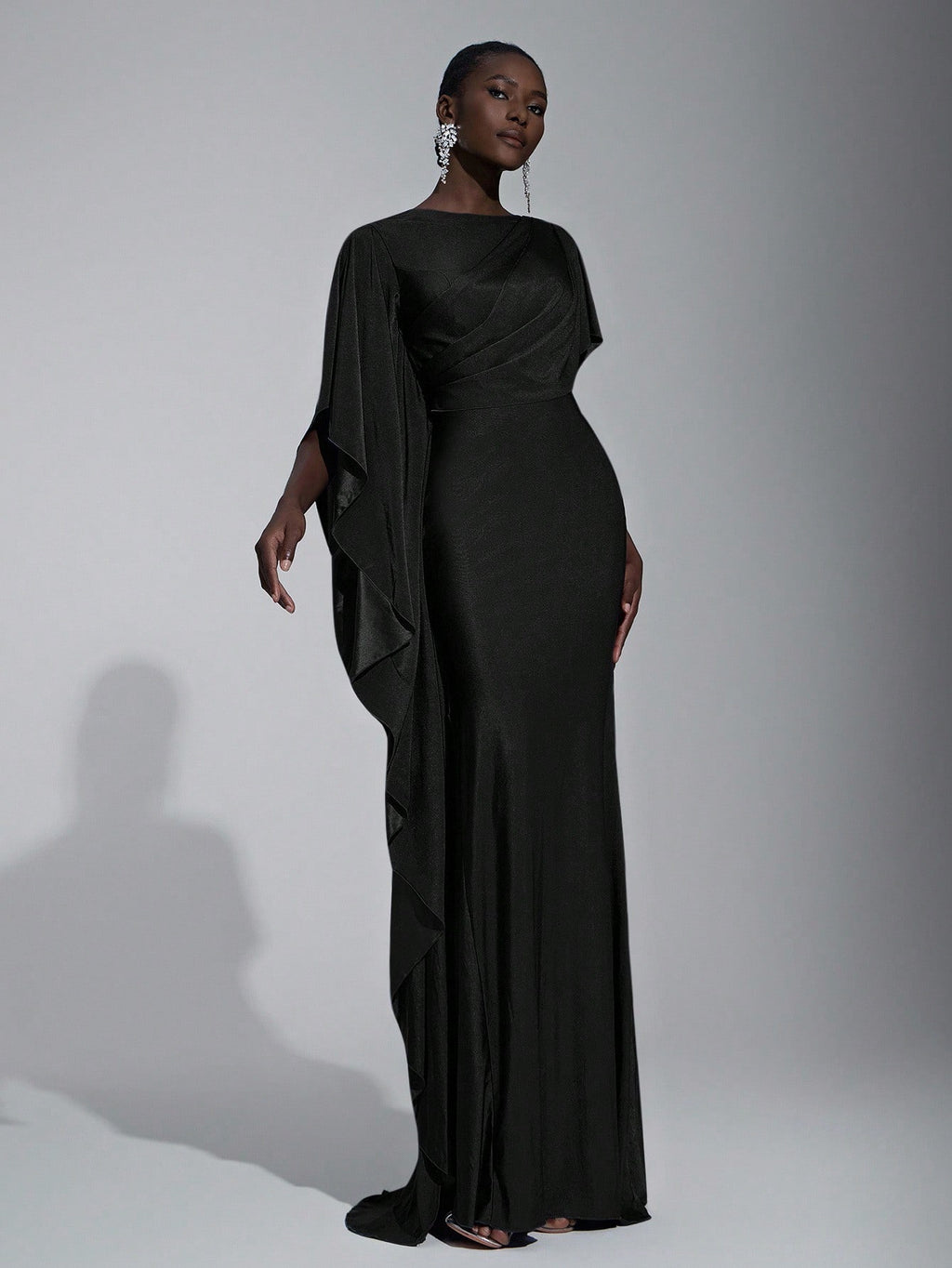 Elitara Elegant,Summer Olive Green Knitted Fishtail Skirt With Large Ruffled Sleeves,Short Train,Evening - image 15