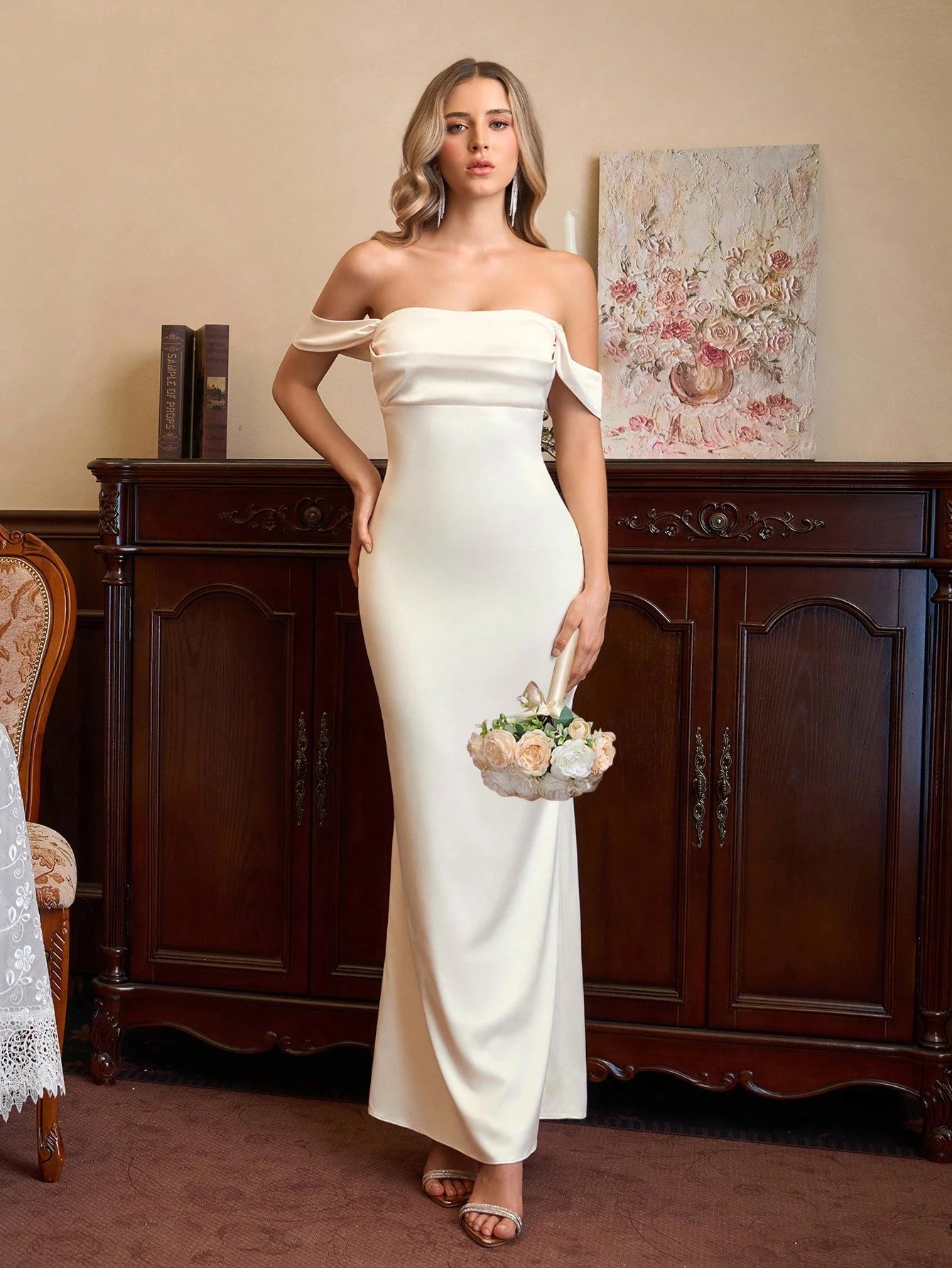 PARTHEA Open Shoulder Ruched Satin Elegant Bridesmaid Dress Wedding - image 8