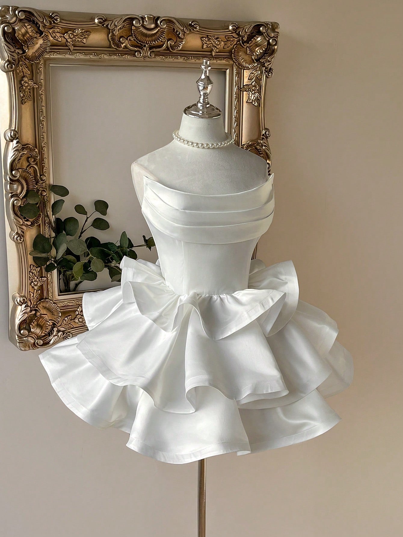 Lovelzi Champagne Summer Elegant Formal Party Satin Off Shoulder Ruffle Hem Dress, Fashionable Wedding - image 20