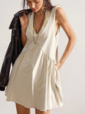 Bohemela Casual Solid Color V-Neck Loose Knit Mini Dress For