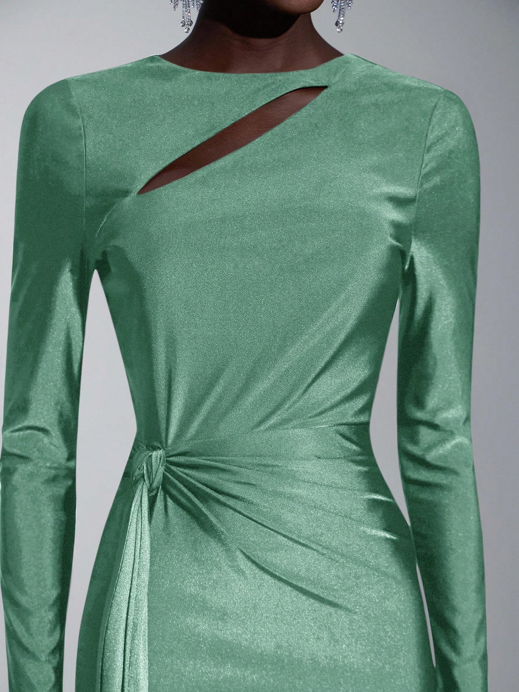 Elitara Elegant,Sage Green,Spring,Formal,Evening,Wedding Guest Knitted Dress,Long Sleeve Hollow-Out Fishtail - image 16