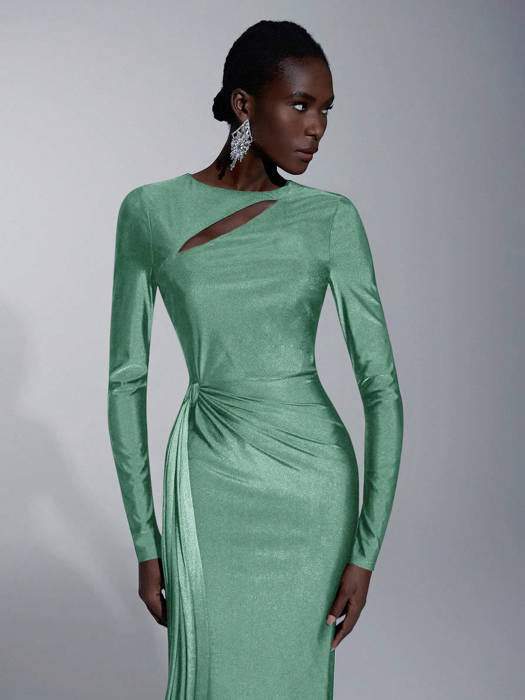 Elitara Elegant,Sage Green,Spring,Formal,Evening,Wedding Guest Knitted Dress,Long Sleeve Hollow-Out Fishtail - image 18