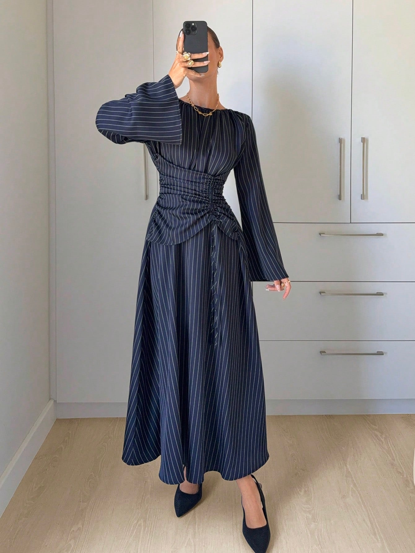 Siren Gaze Women's Navy Blue Minimalist Long Sleeve Dress, Casual Everyday Wear Autumn,Dresses For Women - image 8