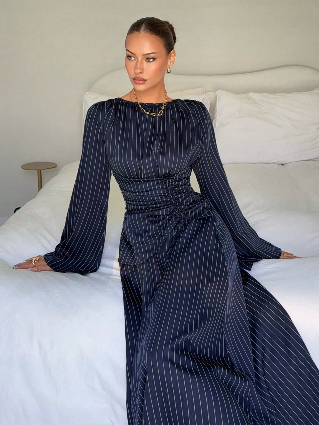 Siren Gaze Women's Navy Blue Minimalist Long Sleeve Dress, Casual Everyday Wear Autumn,Dresses For Women - image 16