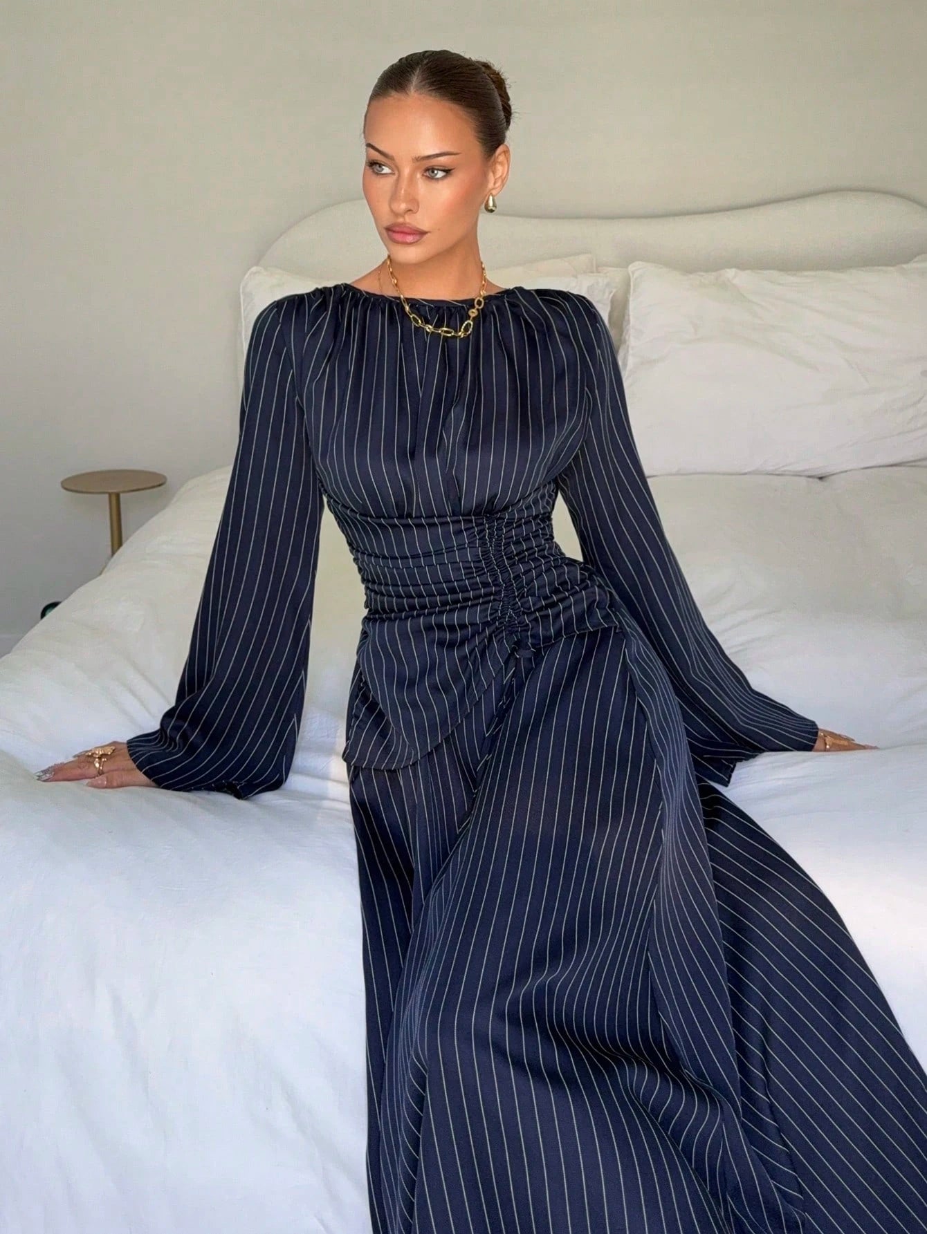 Siren Gaze Women's Navy Blue Minimalist Long Sleeve Dress, Casual Everyday Wear Autumn,Dresses For Women - image 16