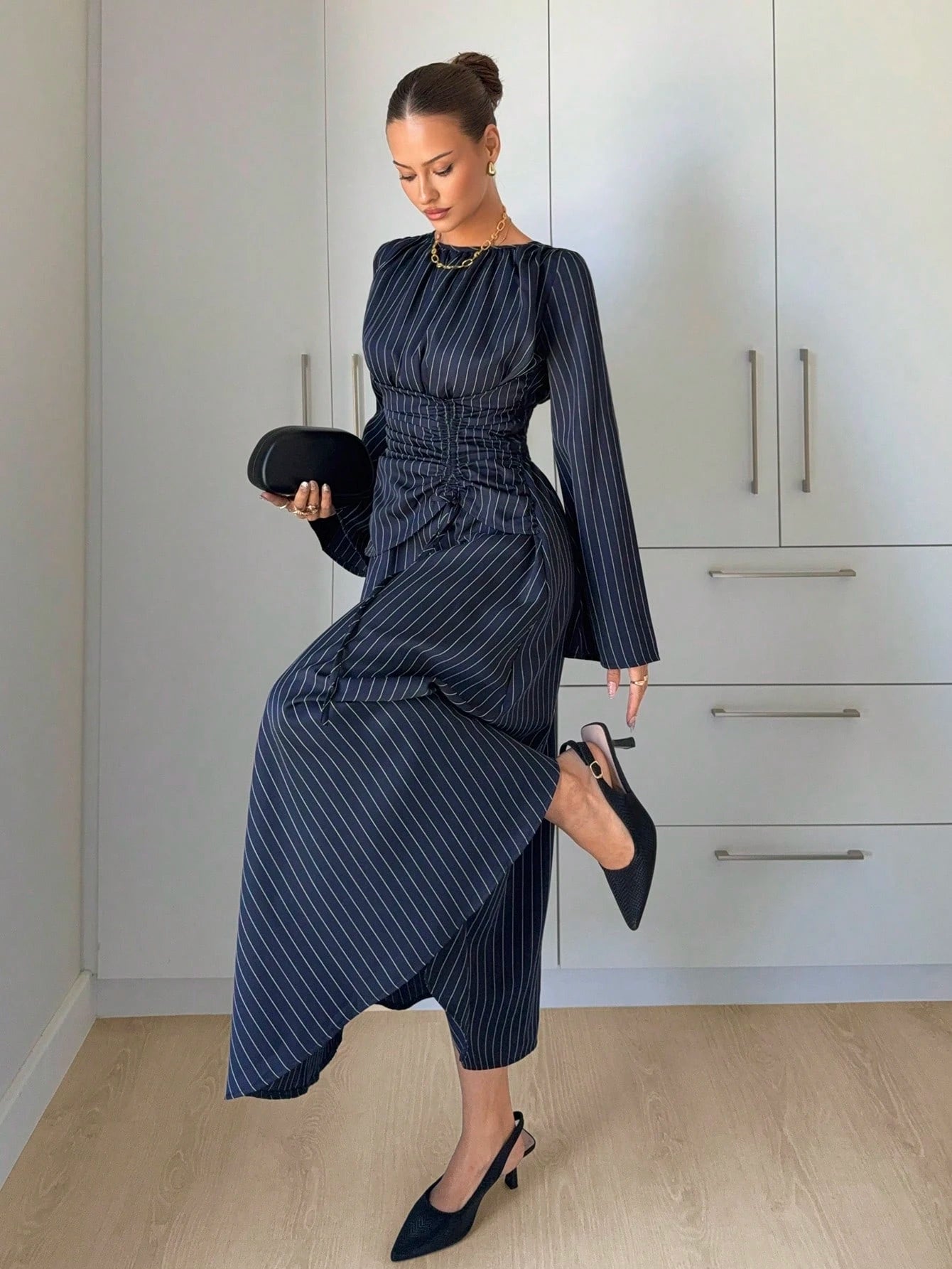Siren Gaze Women's Navy Blue Minimalist Long Sleeve Dress, Casual Everyday Wear Autumn,Dresses For Women - image 10
