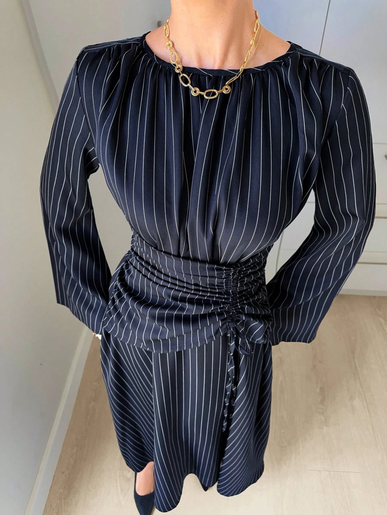 Siren Gaze Women's Navy Blue Minimalist Long Sleeve Dress, Casual Everyday Wear Autumn,Dresses For Women - image 17