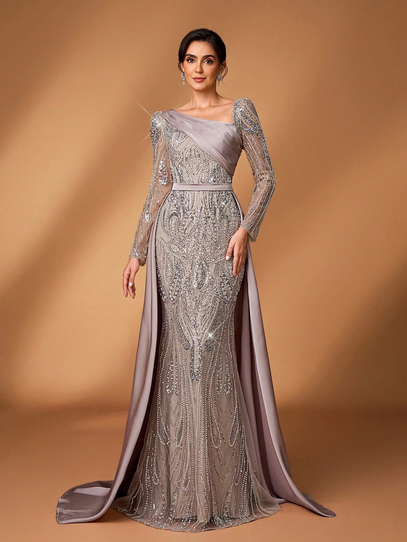 Serin Elegant Navy Blue Winter Formal Evening Wedding Dress,Luxurious Middle Eastern Sequin Mermaid Hem - image 8