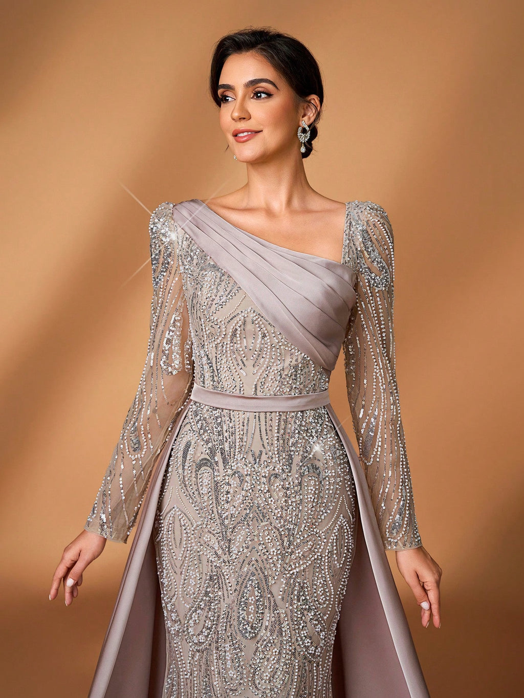 Serin Elegant Navy Blue Winter Formal Evening Wedding Dress,Luxurious Middle Eastern Sequin Mermaid Hem - image 9