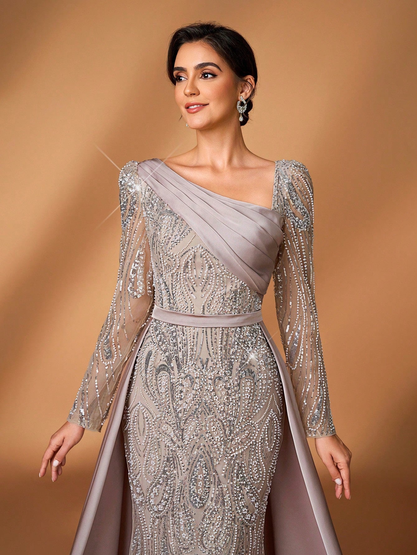 Serin Elegant Navy Blue Winter Formal Evening Wedding Dress,Luxurious Middle Eastern Sequin Mermaid Hem - image 9
