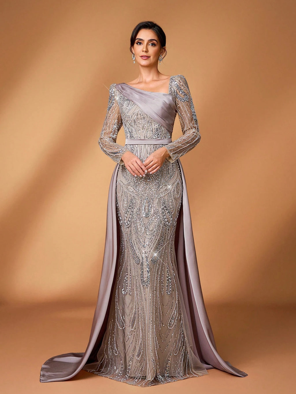 Serin Elegant Navy Blue Winter Formal Evening Wedding Dress,Luxurious Middle Eastern Sequin Mermaid Hem - image 12