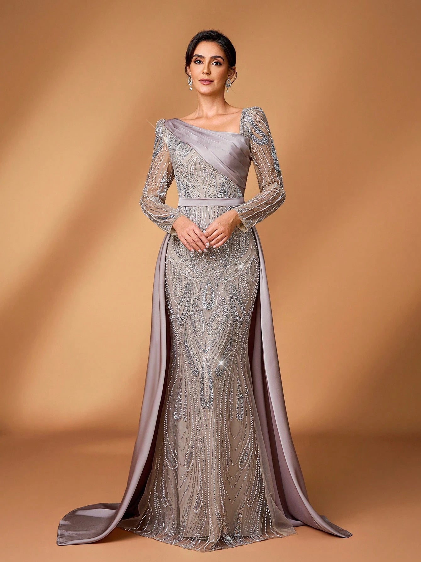 Serin Elegant Navy Blue Winter Formal Evening Wedding Dress,Luxurious Middle Eastern Sequin Mermaid Hem - image 12