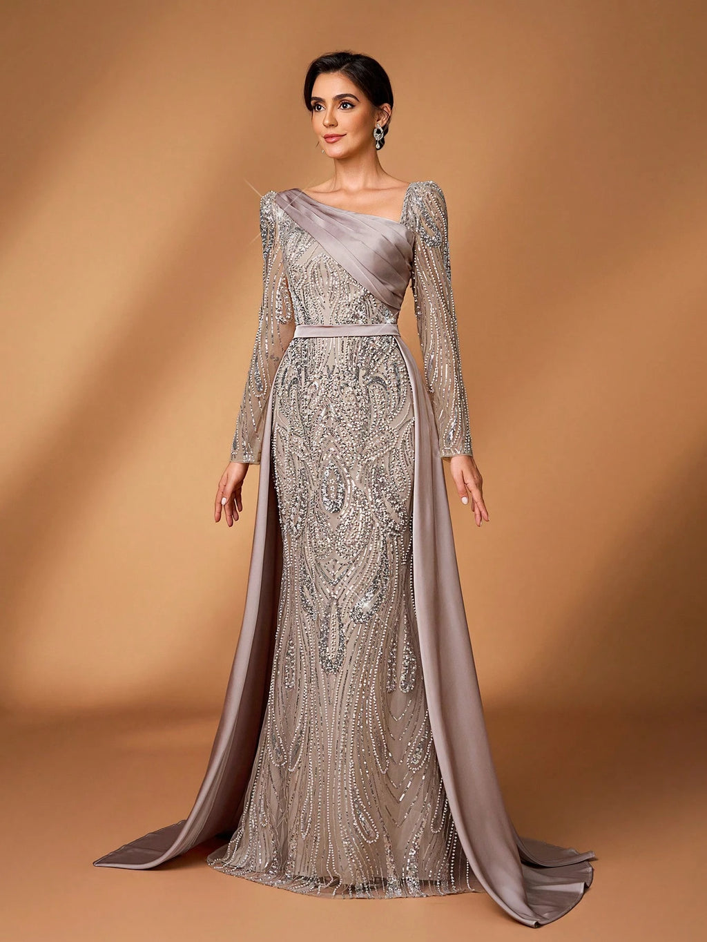 Serin Elegant Navy Blue Winter Formal Evening Wedding Dress,Luxurious Middle Eastern Sequin Mermaid Hem - image 13