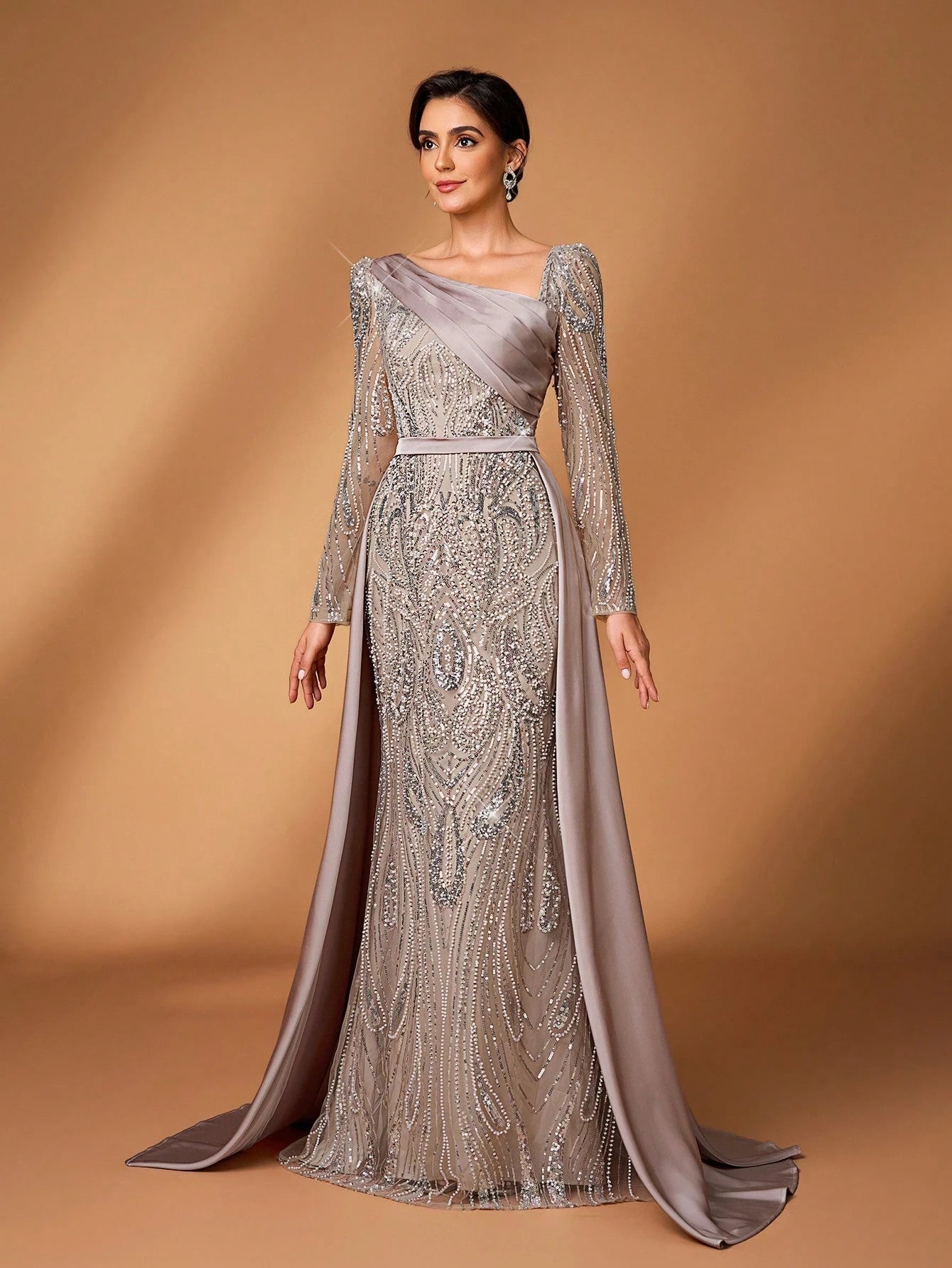 Serin Elegant Navy Blue Winter Formal Evening Wedding Dress,Luxurious Middle Eastern Sequin Mermaid Hem - image 13