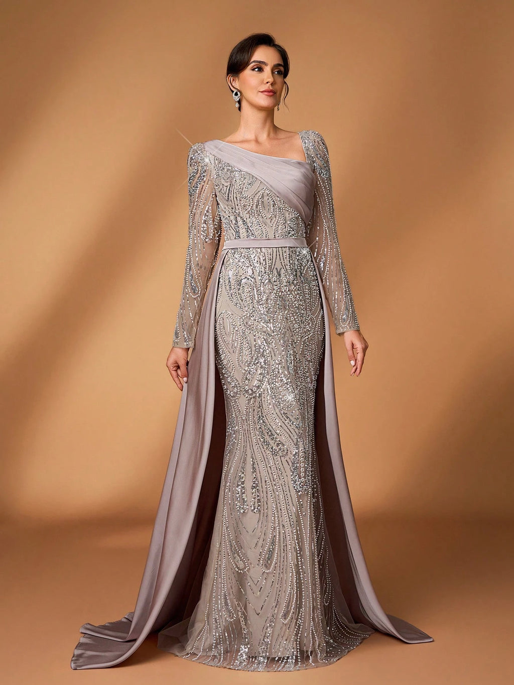 Serin Elegant Navy Blue Winter Formal Evening Wedding Dress,Luxurious Middle Eastern Sequin Mermaid Hem - image 14