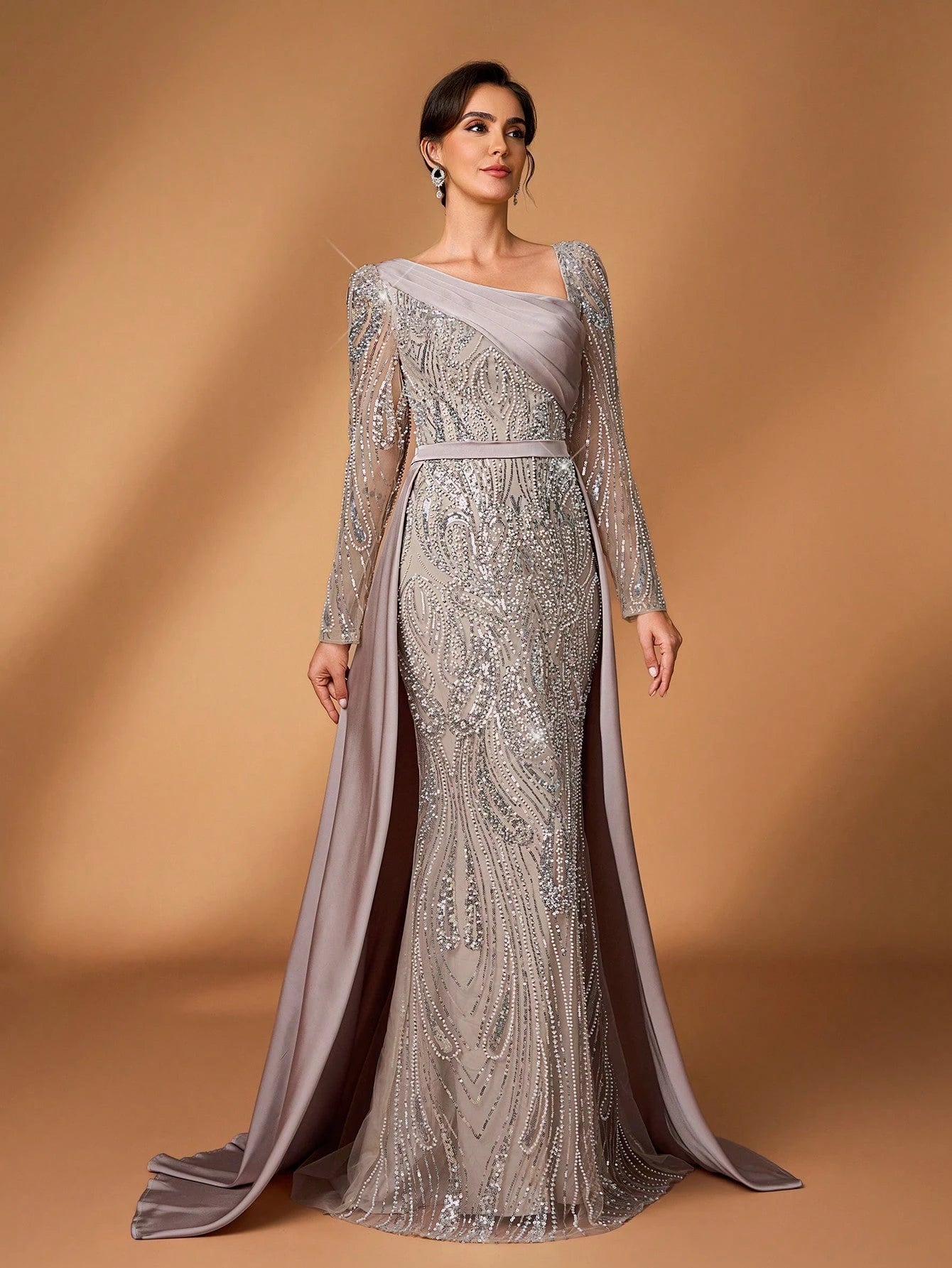Serin Elegant Navy Blue Winter Formal Evening Wedding Dress,Luxurious Middle Eastern Sequin Mermaid Hem - image 14
