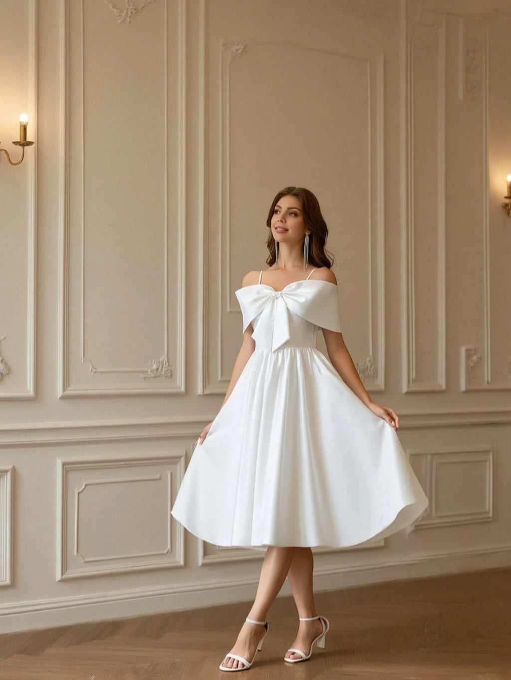 YUMIBRAVO Ballet Style Satin Wedding Dresses For Bride, White Dresses For Women, Ball Gown Dress Party Dress, - image 5